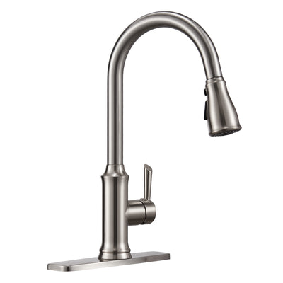 Peppermint Kitchen Faucet Pull Down Commercial Modern Single Hole Single Handle high arc Stainless Steel Brushed Nickel Kitchen Sink faucets with Pull Out Sprayer