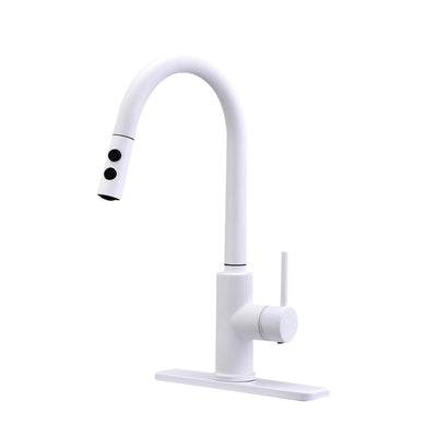 Peppermint Kitchen Sink Faucet Pull Down Matte White with Pull Out Sprayer High Arc Single Handle - peppermin